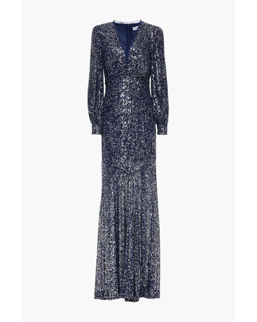 Rachel Zoe Blue Ruched Sequined Tulle Gown