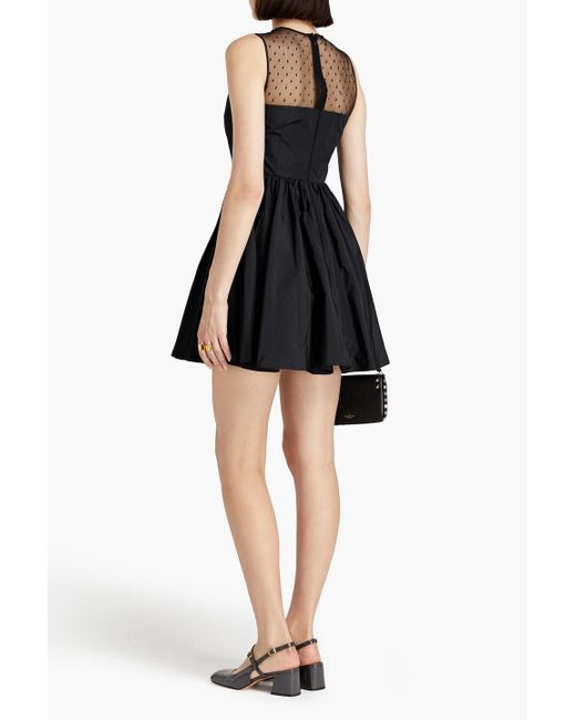 RED Valentino Black Gathered Point D'esprit-paneled Taffeta Mini Dress