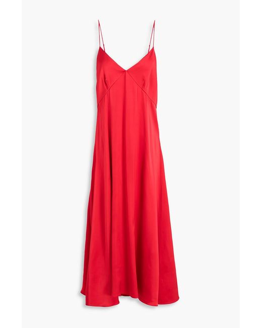 Officine Generale Red Paolina Satin-Crepe Midi Slip Dress