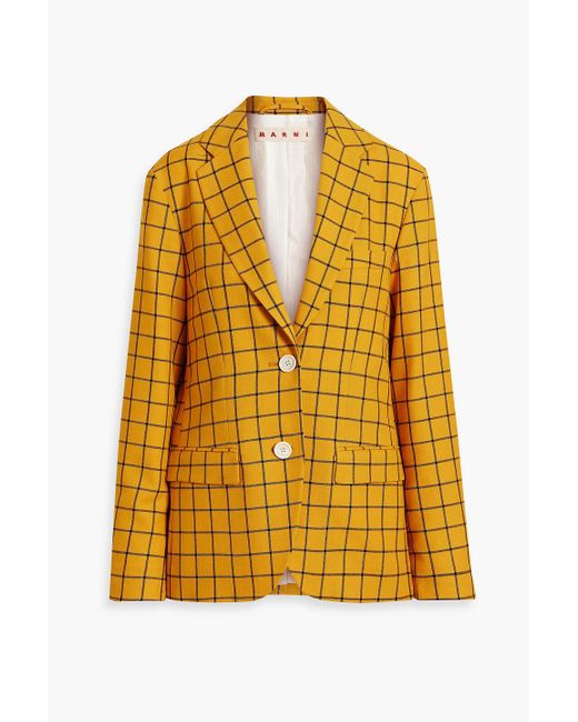Marni Yellow Checked Wool-jacquard Blazer