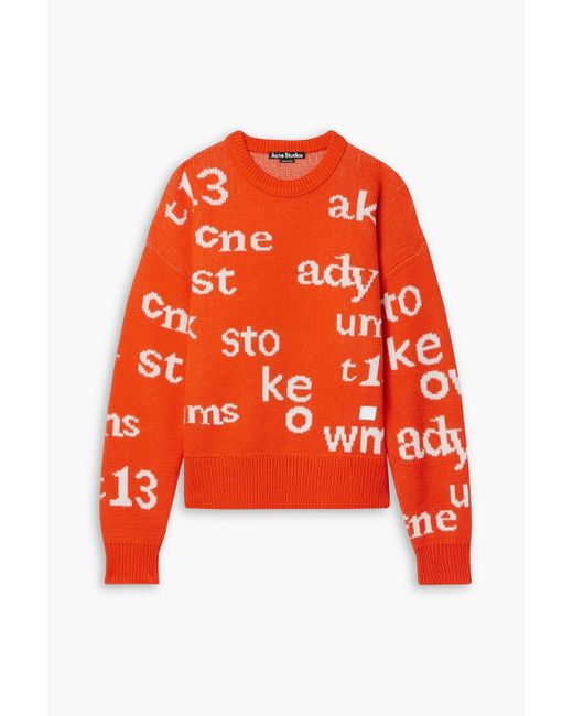 Acne Orange Appliquéd Intarsia Wool Sweater