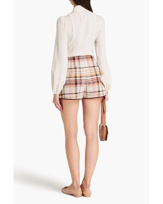 Zimmermann White Karierter minirock aus tweed aus einer leinen-baumwollmischung