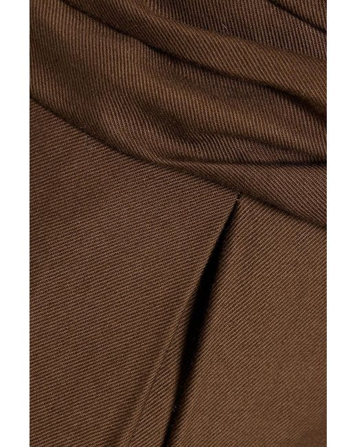 Vince Brown Belted Pleated Cotton And Wool-blend Twill Midi Skirt
