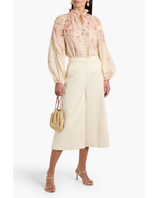 Zimmermann Natural Floral-Print Ramie Top