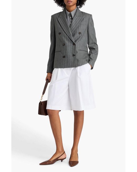 Brunello Cucinelli Gray Double-Breasted Pinstriped Wool Blazer
