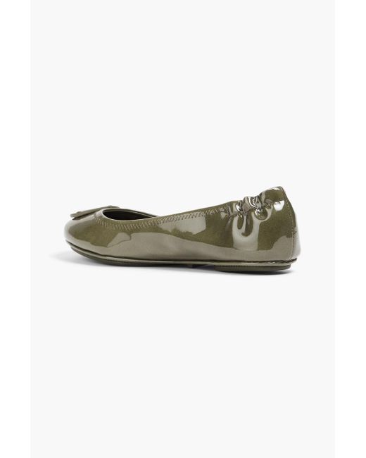Tory Burch Green Minnie Embellished Patent-leather Ballet Flats