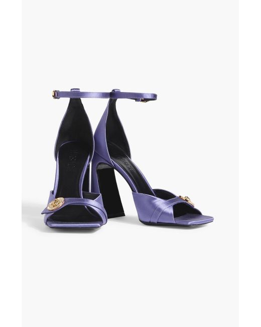 Versace Blue La Medusa Embellished Satin Sandals