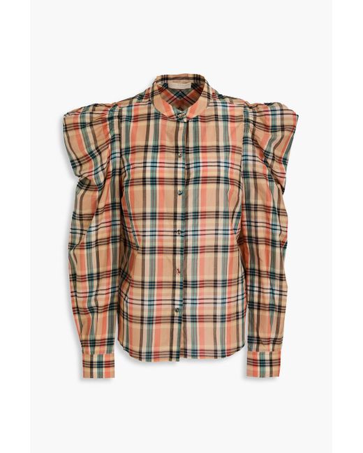 Ulla Johnson Brown Langley Checked Cotton And Silk-blend Blouse