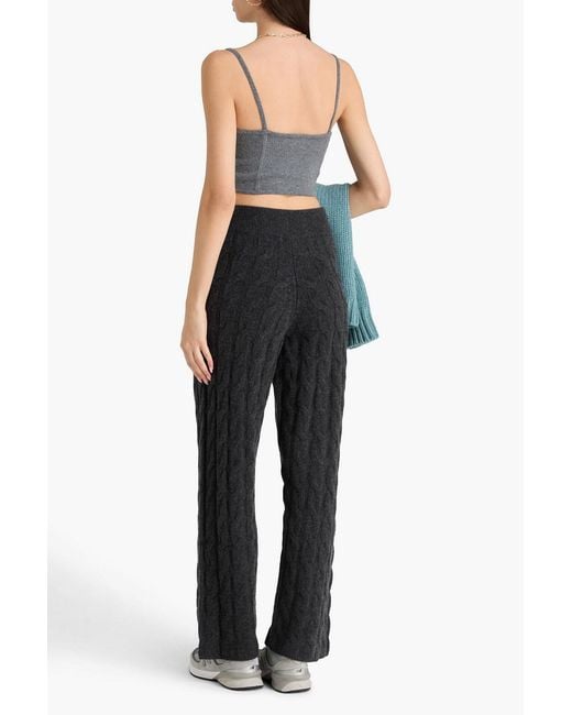 LeKasha Black Trevise Cable-Knit Cashmere Wide-Leg Pants