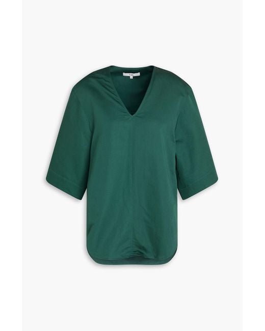 Tibi Green Cotton And Linen-blend Sateen Top