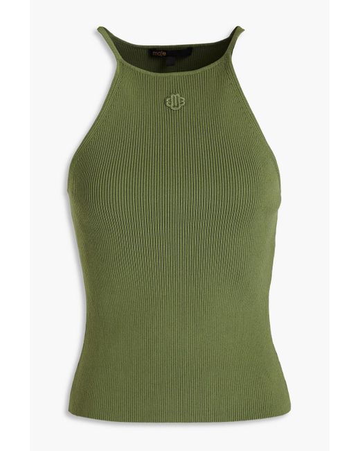 Maje Green Ribbed-knit Top