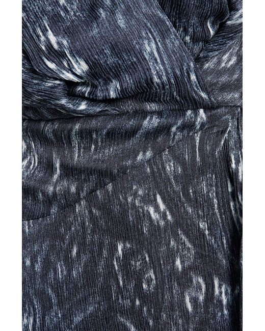 IRO Blue Chayton Wrap-effect Printed Plissé-silk Mini Dress
