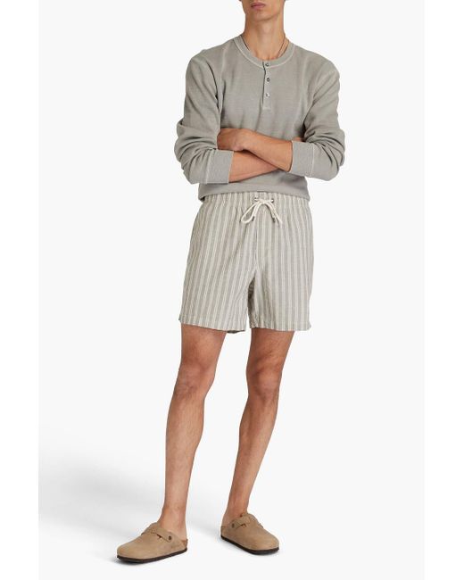 James Perse White Striped Cotton And Linen-Blend Drawstring Shorts for men