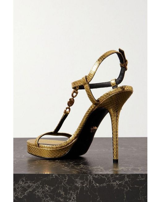 Versace White Embellished Snake-effect Leather Sandals