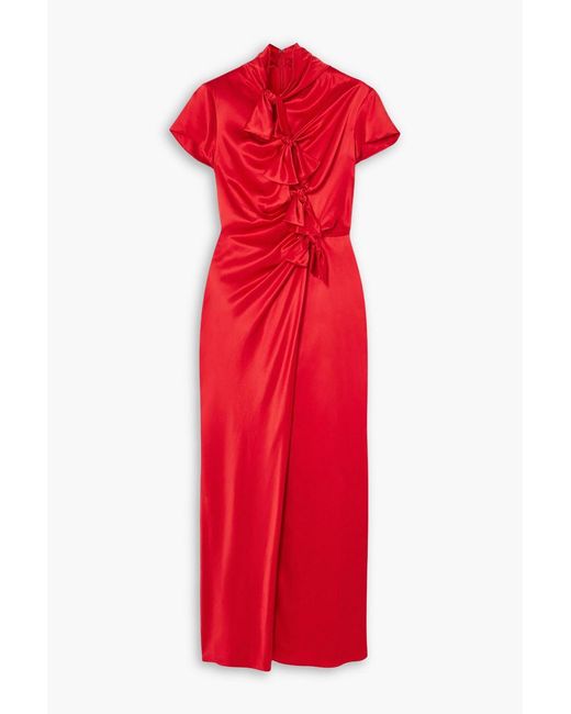 Saloni Red Kelly Tie-detailed Silk-satin Midi Dress