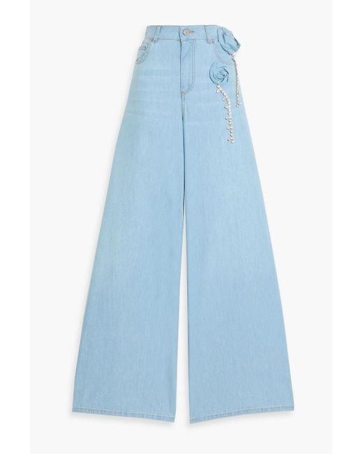 Area Blue Embellished High-Rise Wide-Leg Jeans