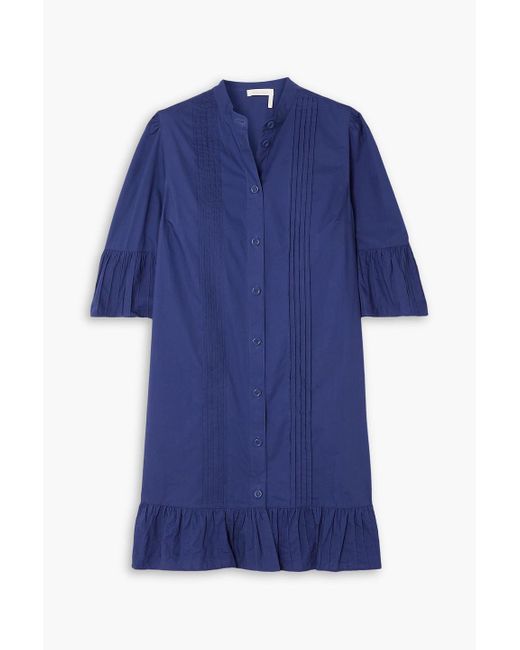 See By Chloé Blue Ruffled Pintucked Cotton-poplin Mini Dress