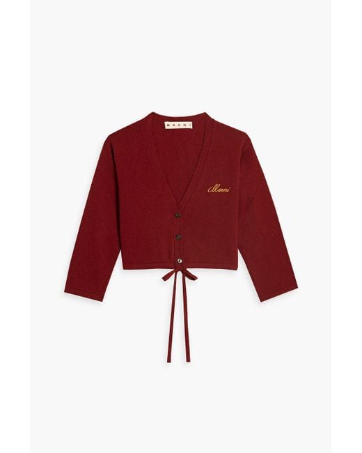 Marni Cropped Logo-embroidered Cashmere Cardigan