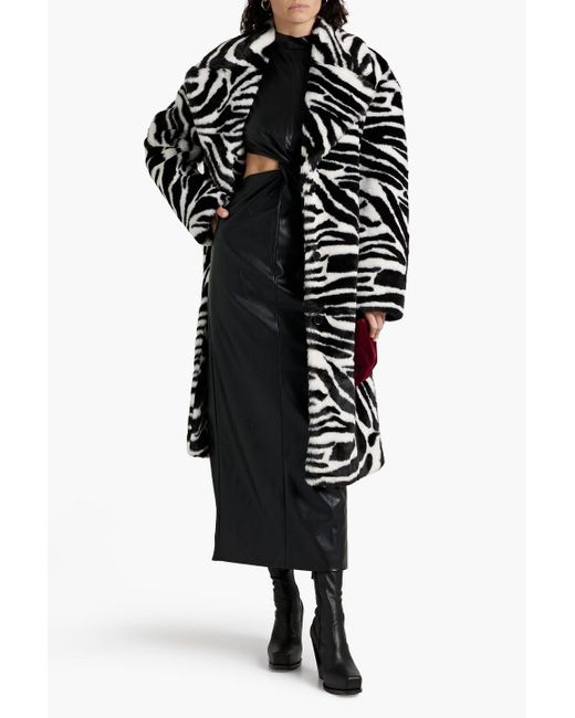 Ronny Kobo Black Zebra-print Faux Fur Coat