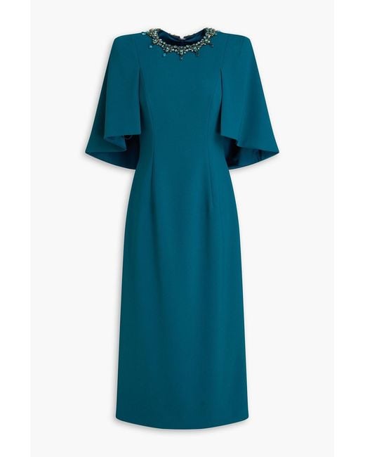 Jenny Packham Blue Ursa Cape-Effect Embellished Crepe Midi Dress