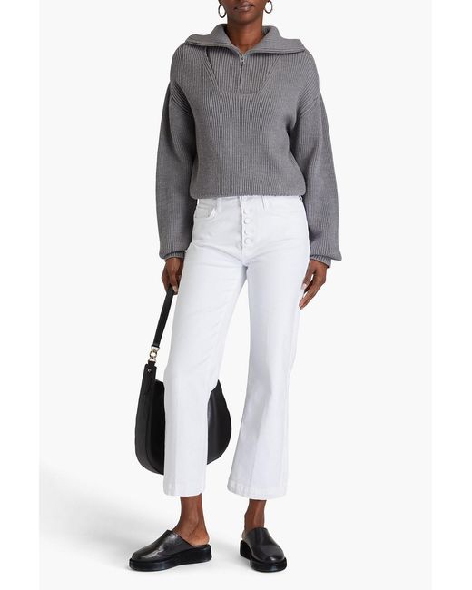 PAIGE White Leenah Cropped High-Rise Flared Jeans
