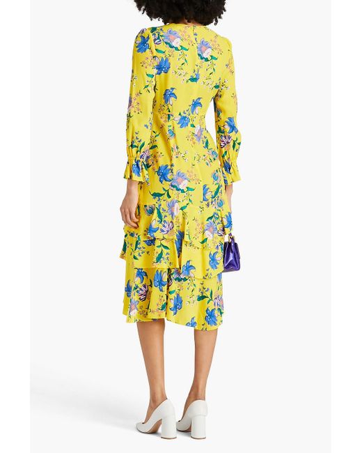 Diane von Furstenberg Yellow Fairfax Ruffled Floral-print Crepe De Chine Midi Dress