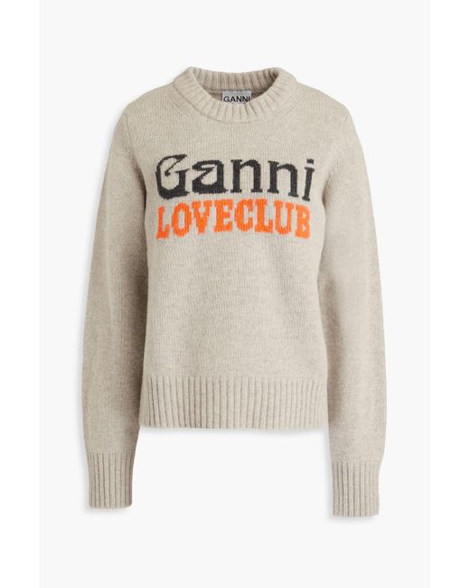 Ganni Natural Jacquard-knit Sweater