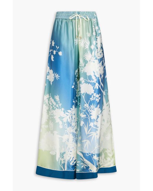 F.R.S For Restless Sleepers Blue Callisto Floral-print Silk-satin Wide-leg Pants