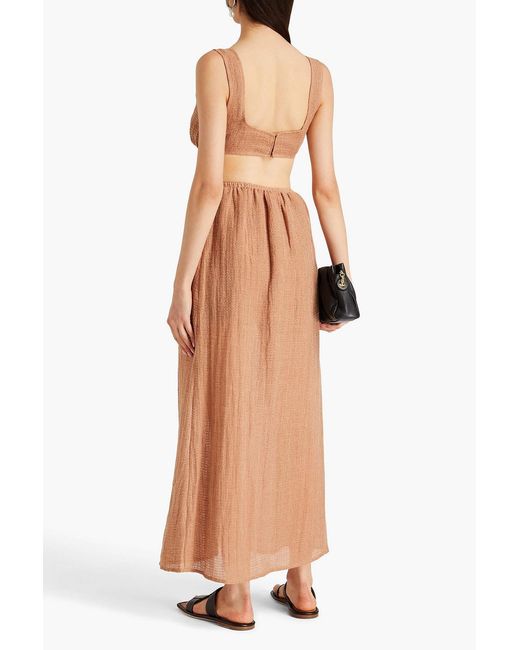 LeKasha Brown Dessouk Cutout Linen-gauze Maxi Dress