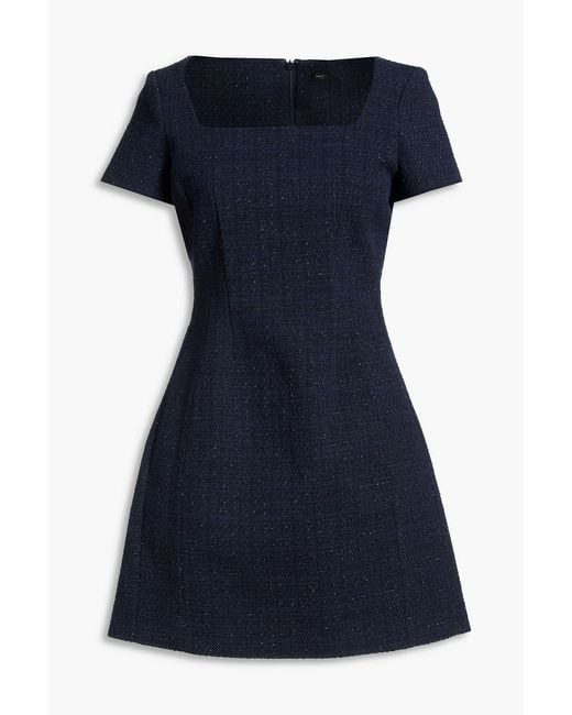 Maje Blue Metallic Cotton-blend Bouclé-tweed Mini Dress