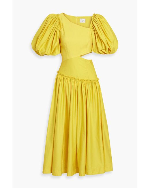 Aje. Yellow Cutout Linen-blend Midi Dress