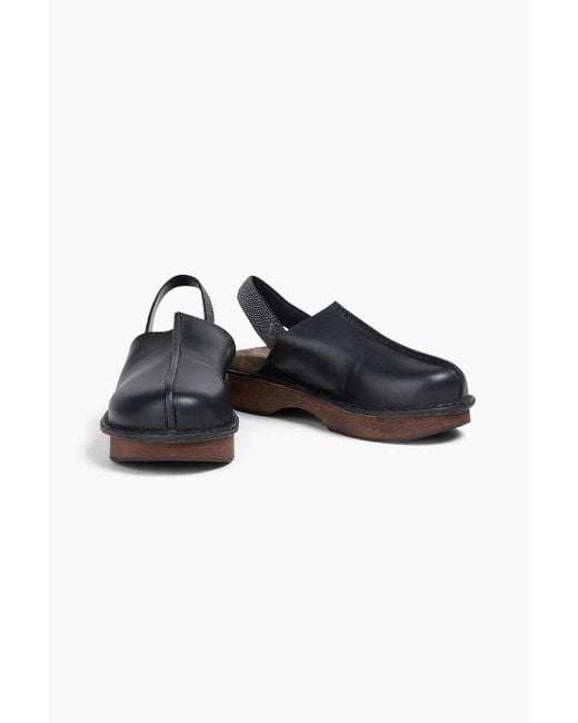Brunello Cucinelli Black Bead-embellished Leather Slingback Clogs