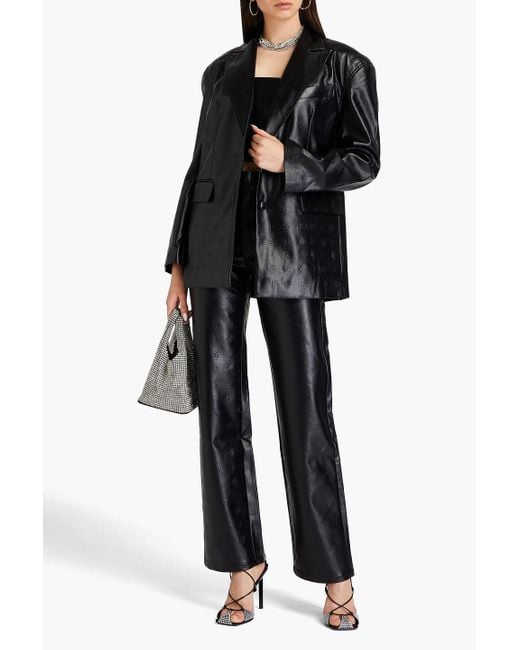 ROTATE BIRGER CHRISTENSEN Black Embossed Faux Leather Blazer