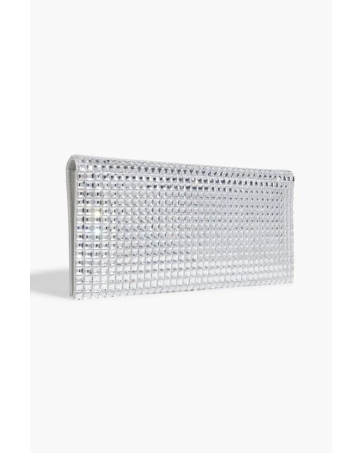 Judith Leiber White Envelope Flap Crystal-embellished Satin Clutch
