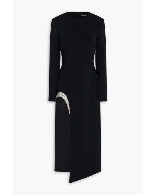 David Koma Black Asymmetric Crystal-Embellished Crepe Midi Dress