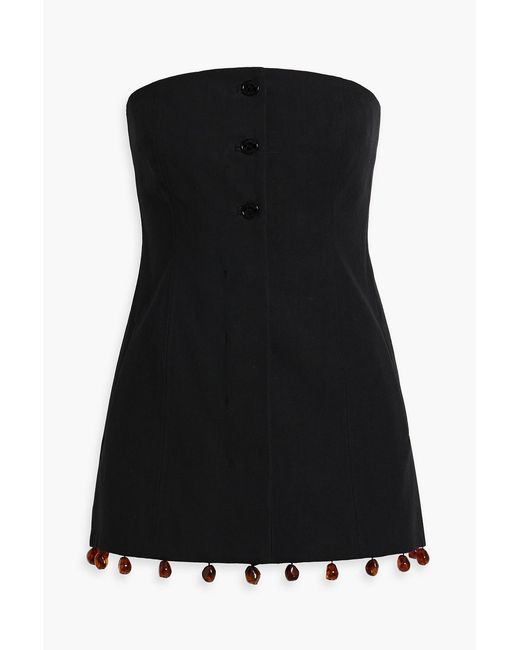 Ganni Black Strapless Bead-embellished Cotton Top