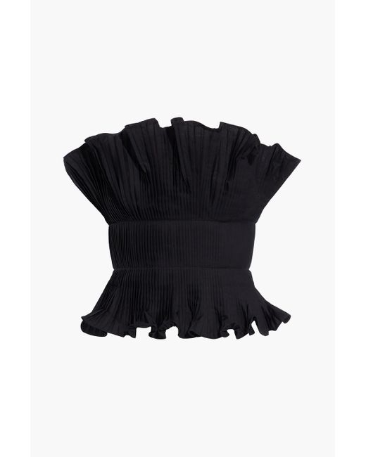 Johanna Ortiz Black Strapless Pleated Cotton-blend Top
