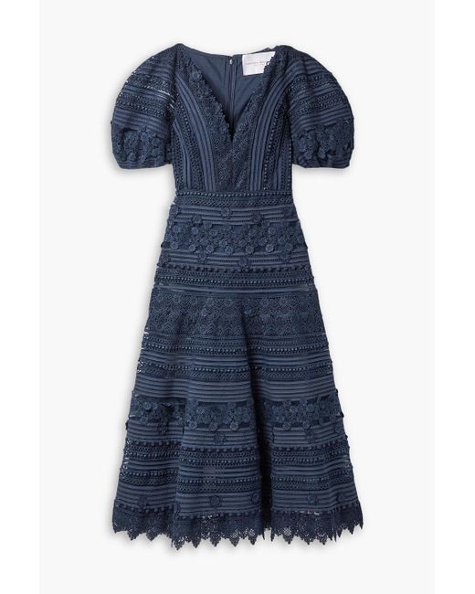 Carolina Herrera Blue Guipure Lace And Tulle Midi Dress