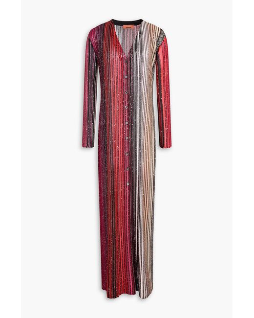 Missoni Red Sequin-Embellished Striped Crochet-Knit Cardigan