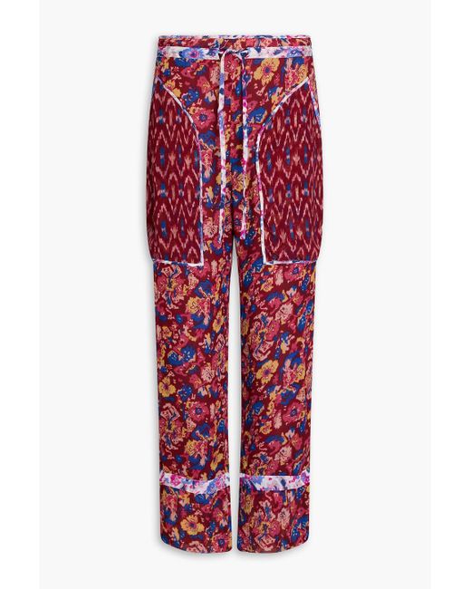Isabel Marant Red Printed Georgette Straight-Leg Pants
