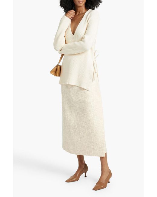Another Tomorrow Natural Cotton-Tweed Midi Wrap Skirt