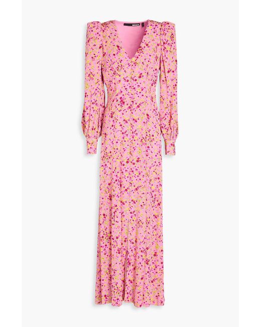 ROTATE BIRGER CHRISTENSEN Pink Floral-print Jacquard Maxi Dress