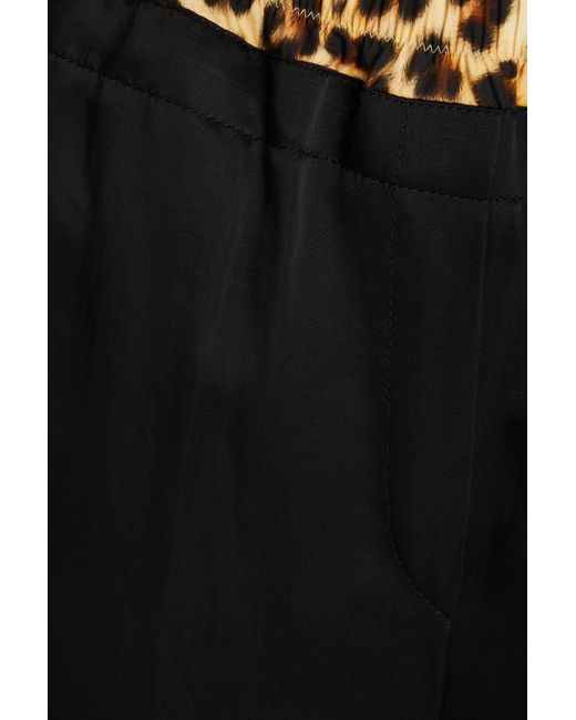 Sandro Black Satin-paneled Cotton Tapered Pants