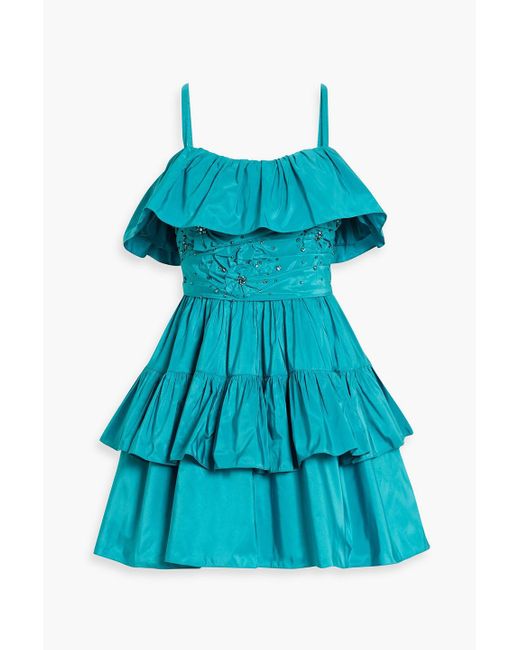 Zuhair Murad Blue Crystal-embellished Ruffled Taffeta Mini Dress