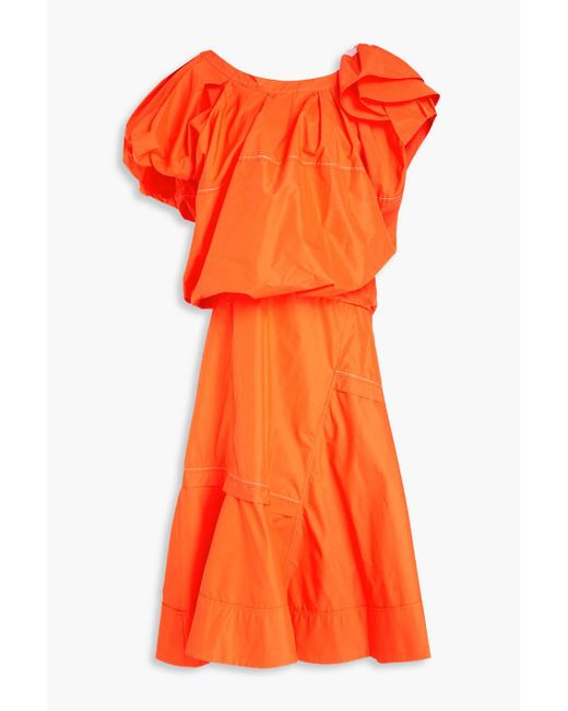 3.1 Phillip Lim Orange One-shoulder Ruffled Cotton-blend Poplin Midi Dress