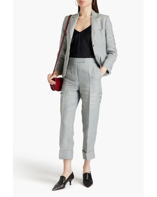 Thom Browne Gray Cropped Striped Linen Tapered Pants