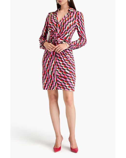 Diane von Furstenberg Chuck Twisted Printed Jersey Mini Dress in Red Lyst