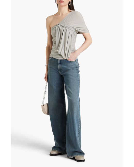 Rick Owens Gray One-shoulder Ruched Cupro-blend Jersey Top