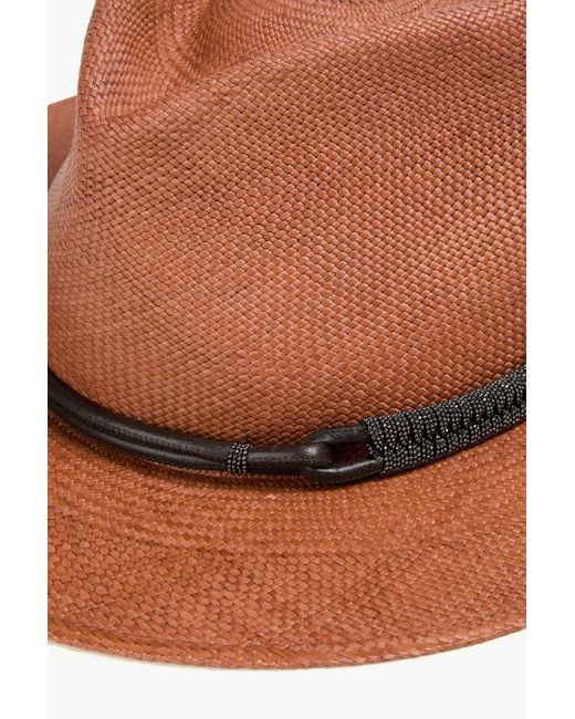 Brunello Cucinelli Brown Sonnenhut aus stroh mit zierperlen