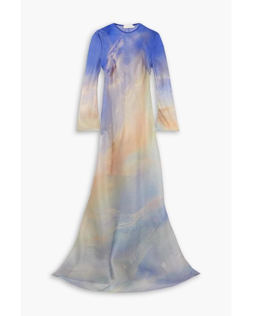 Zimmermann Blue Tama Printed Silk-organza Gown